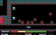Thexder for IBM PC/Compatibles - Flying down a narrow passageway.