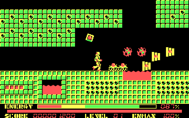 Thexder IBM PC/Compatibles Screenshot: Lots of enemies here...they can drain your energy fast!