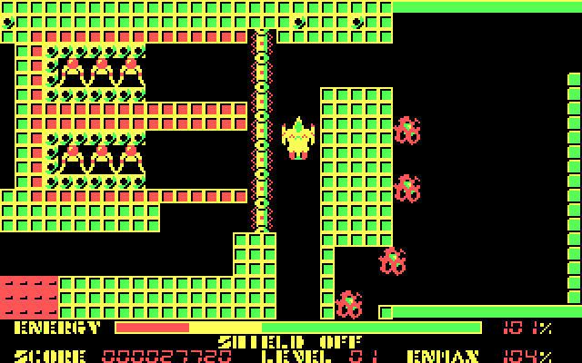 Thexder IBM PC/Compatibles Screenshot: Flying up a narrow corridor.