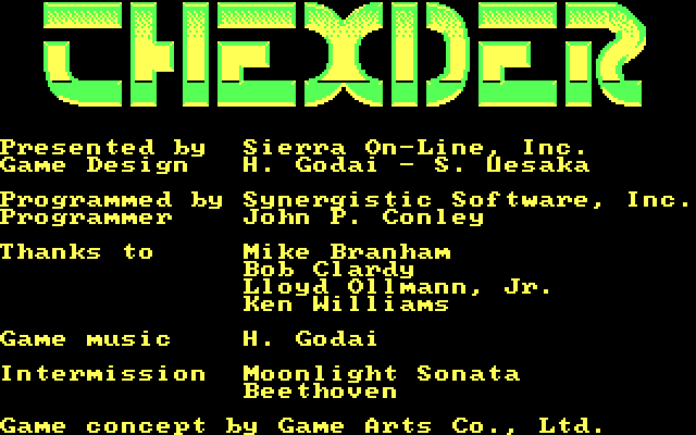 Thexder IBM PC/Compatibles Screenshot: Game credits.