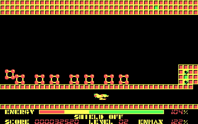 Thexder IBM PC/Compatibles Screenshot: Flying down a narrow passage.
