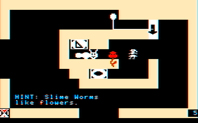 Think Quick! IBM PC/Compatibles Screenshot: Give flowers to slime worms to put them to sleep...
