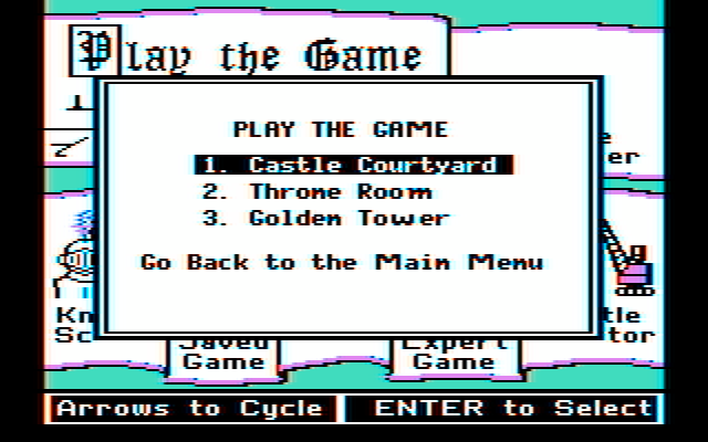 Think Quick! IBM PC/Compatibles Screenshot: Select one of the easy skill level castles...