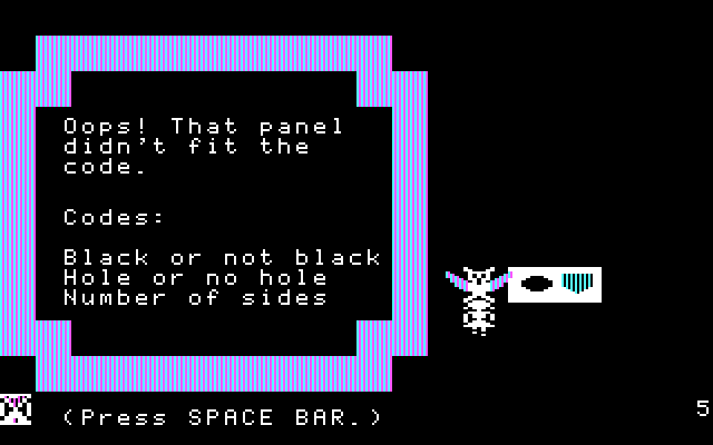 Think Quick! IBM PC/Compatibles Screenshot: Oops, that panel didn't fit the code...