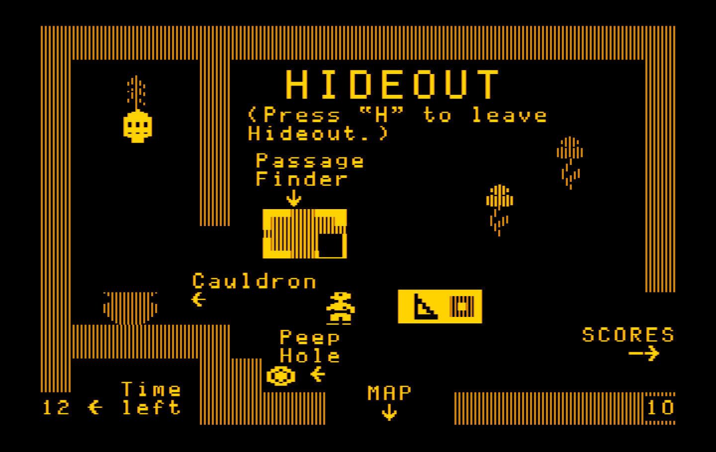 Think Quick! IBM PC/Compatibles Screenshot: Inside the hideout.