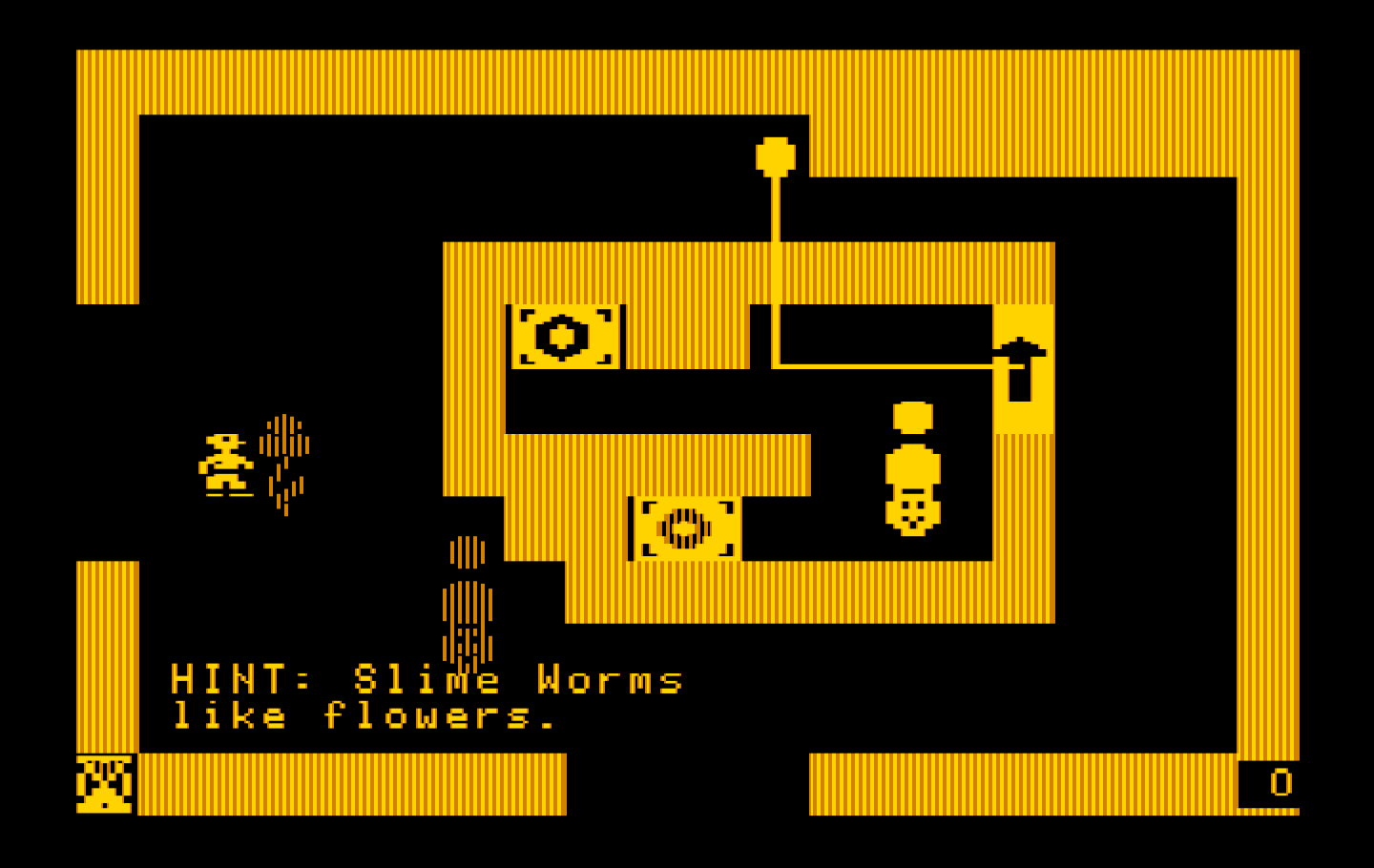 Think Quick! IBM PC/Compatibles Screenshot: Use flowers to put slime worms to sleep.