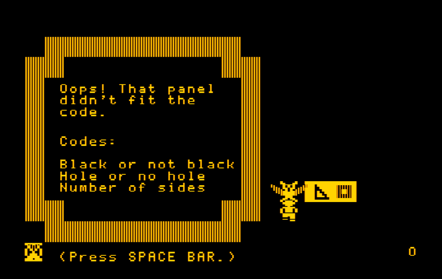Think Quick! IBM PC/Compatibles Screenshot: Oops, that panel didn't fit the code...