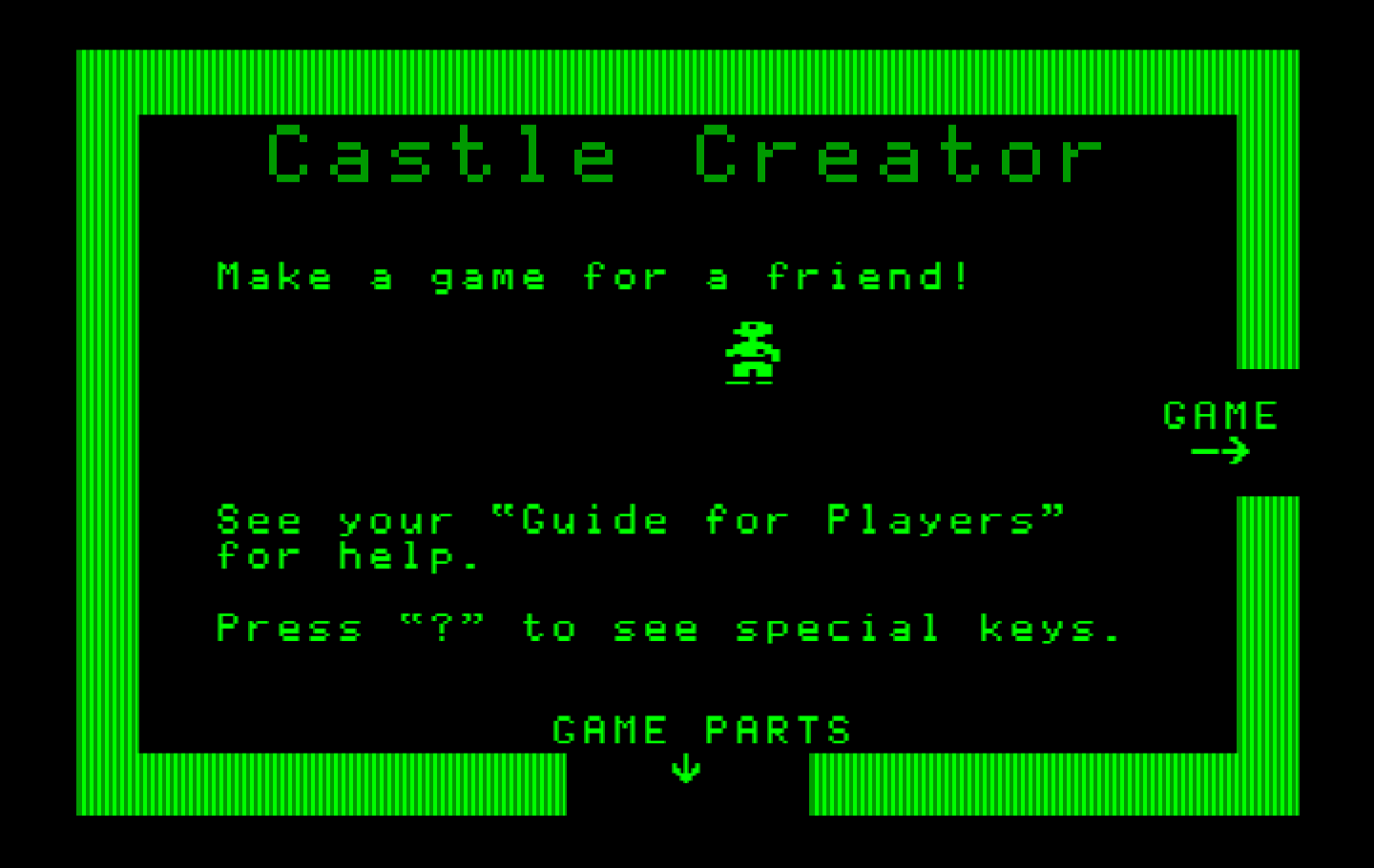 Think Quick! IBM PC/Compatibles Screenshot: Welcome to the castle creator!