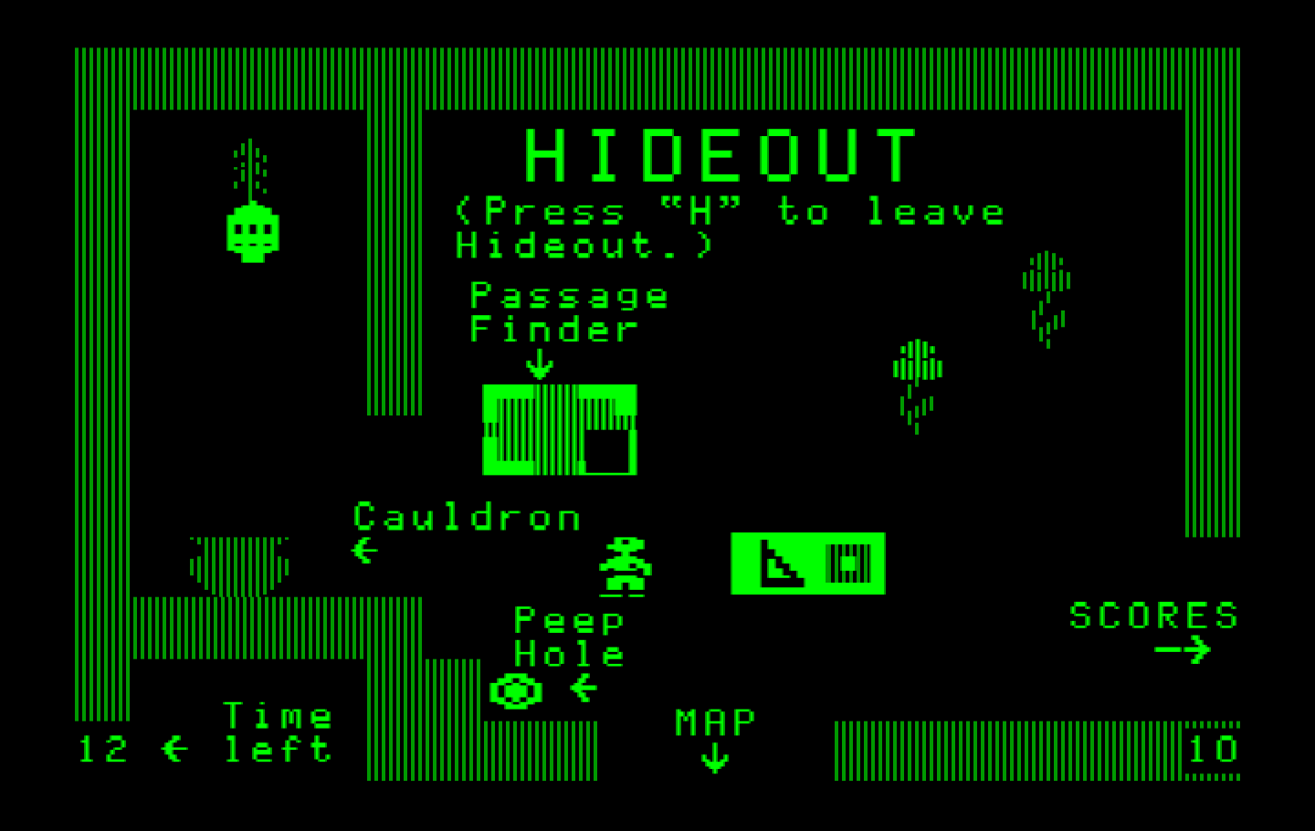 Think Quick! IBM PC/Compatibles Screenshot: Inside the hideout.