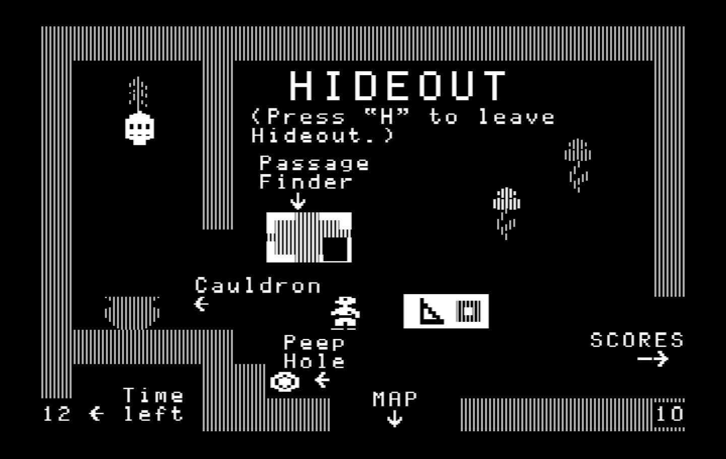 Think Quick! IBM PC/Compatibles Screenshot: Inside the hideout.