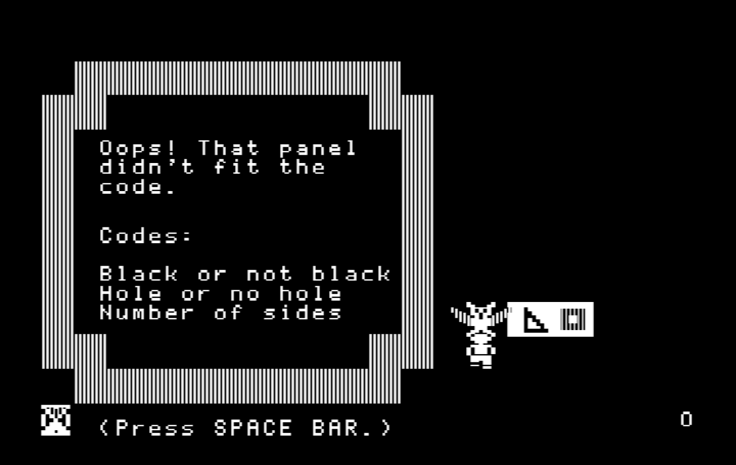 Think Quick! IBM PC/Compatibles Screenshot: Oops, that panel didn't fit the code...