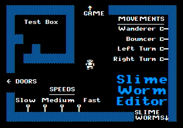 Think Quick! Apple II Screenshot: Test your custom slime worms here.