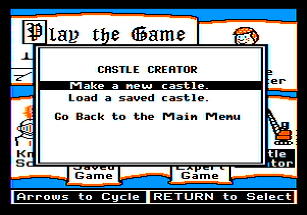 Think Quick! Apple II Screenshot: The castle creator menu.