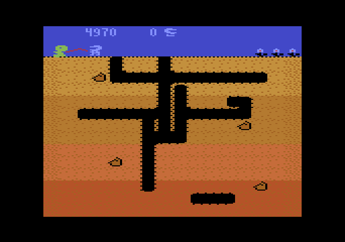 Dig Dug Atari 5200 Screenshot: The final opponent attempts to escape...