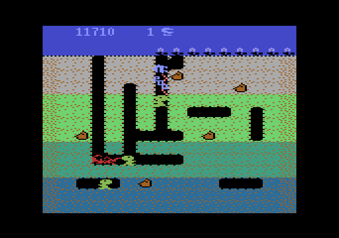 Dig Dug Atari 5200 Screenshot: One enemy down, more to go...