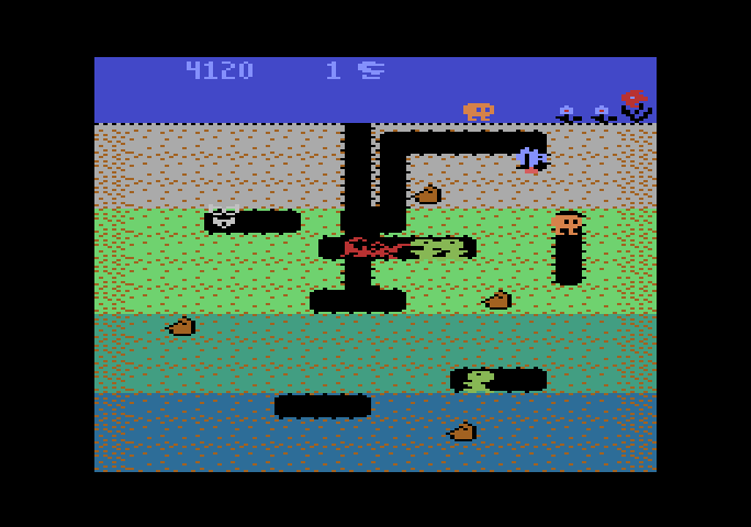 Dig Dug Atari 5200 Screenshot: You can dig your own path through the dirt.