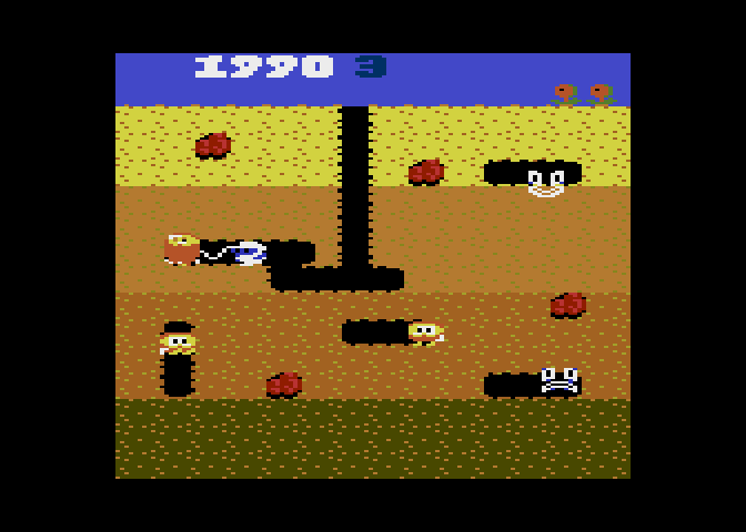Dig Dug Atari 7800 Screenshot: Attacking an opponent...