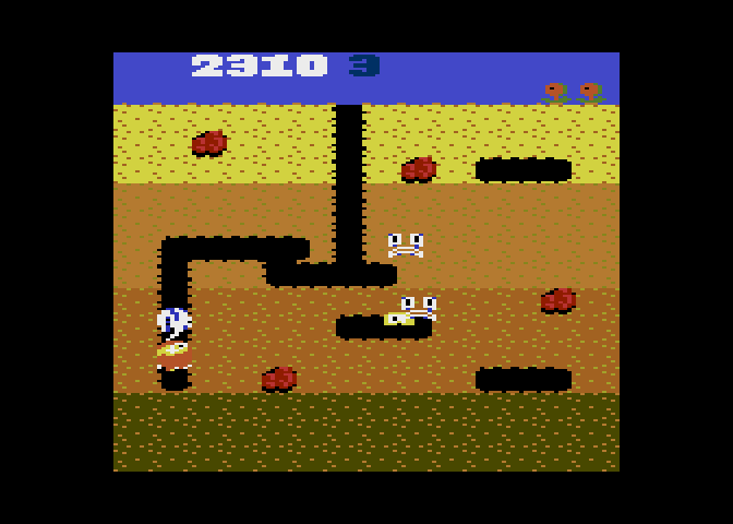Dig Dug Atari 7800 Screenshot: You can dig your own path through the dirt.