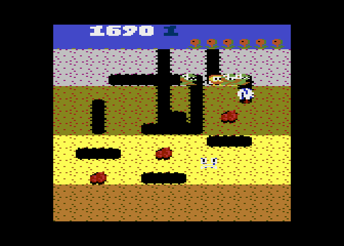 Dig Dug Atari 7800 Screenshot: Enemies in pursuit!