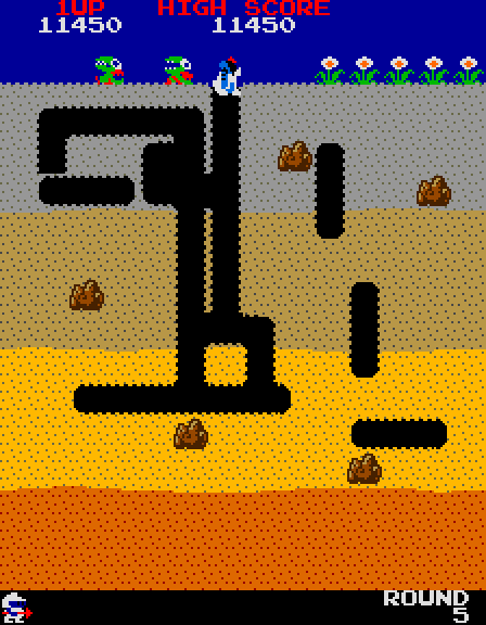 Dig Dug Arcade Screenshot: The last opponents attempt to escape...