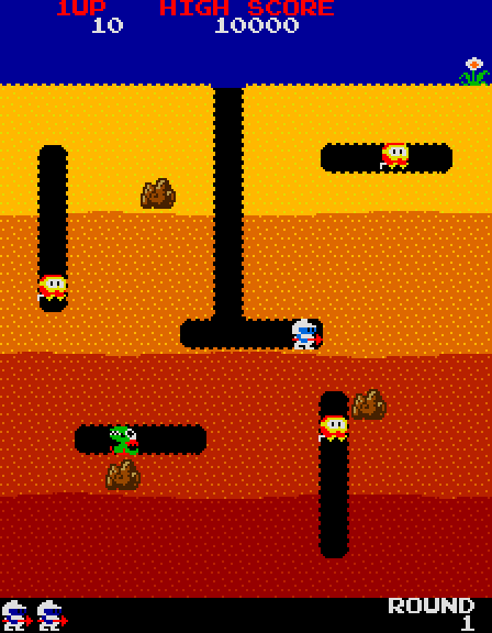 Dig Dug Arcade Screenshot: Game start.