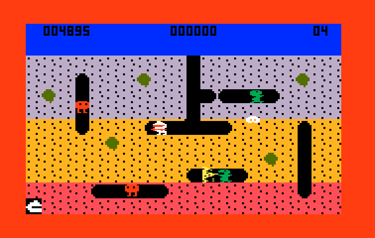 Dig Dug Intellivision Screenshot: Avoid opponents when they turn into ghost form!