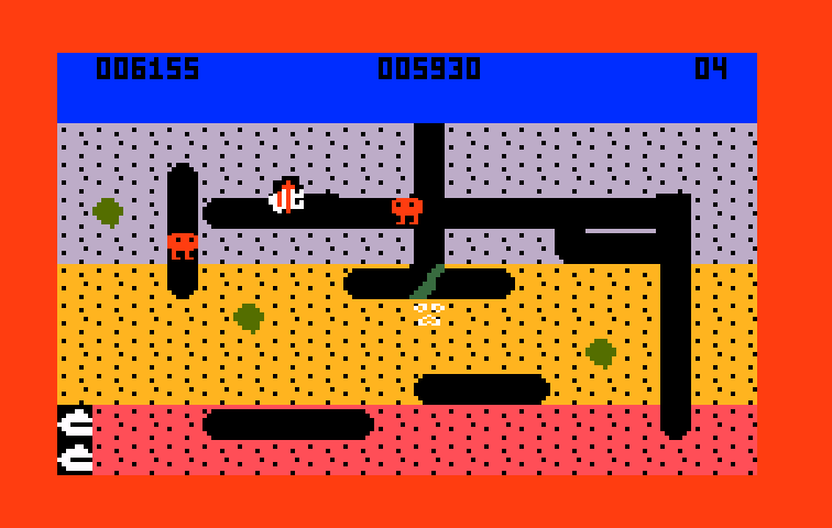 Dig Dug Intellivision Screenshot: Bonus items sometimes appear in the middle of the screen.