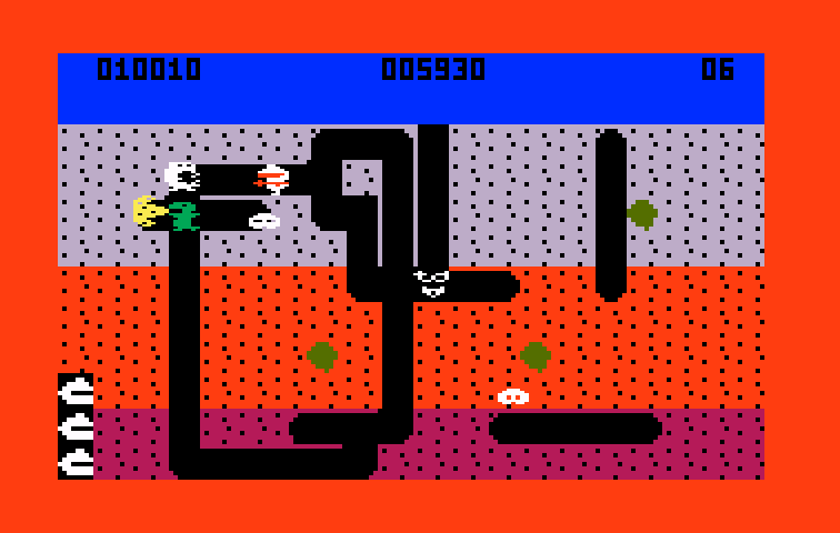 Dig Dug Intellivision Screenshot: One opponent destroyed, several more to go...