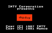 Dig Dug for Intellivision - Title screen; the game title flashes different colors.