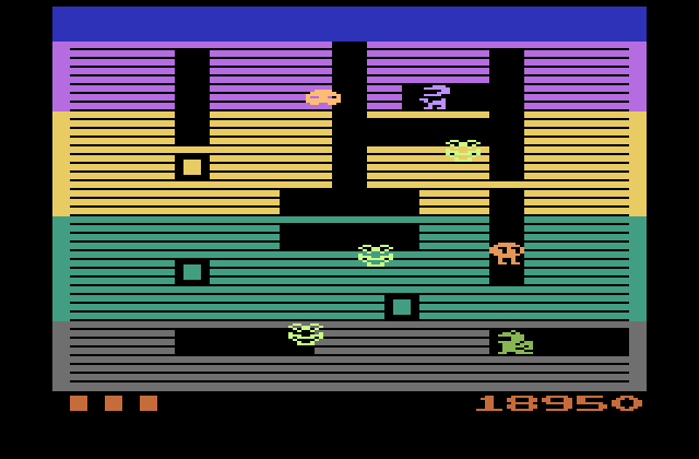 Dig Dug Atari 2600 Screenshot: Some Fygars turn into ghost form and chase you through the dirt!