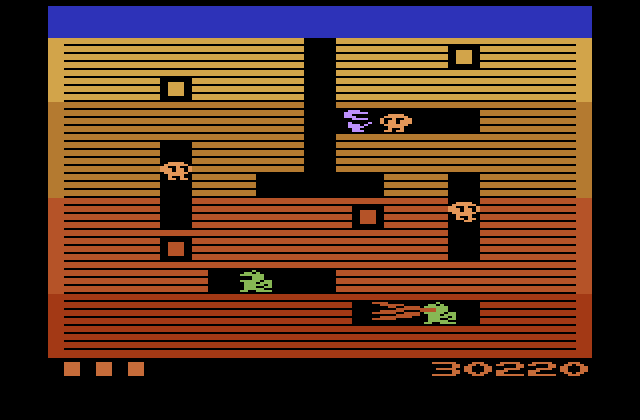Dig Dug Atari 2600 Screenshot: Watch out for when Fygar's breathe flames...