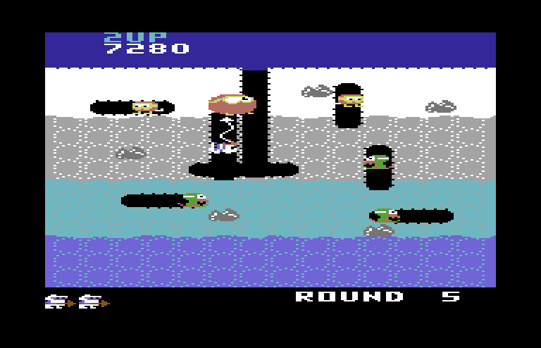 Dig Dug Commodore 64 Screenshot: Starting round 5.