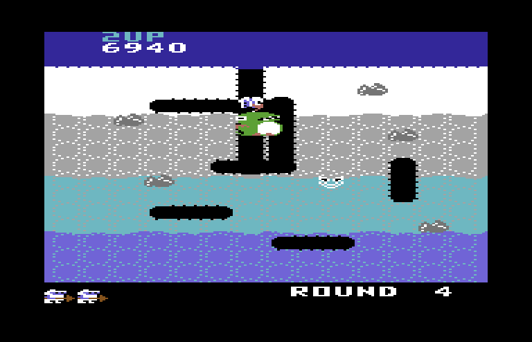 Dig Dug Commodore 64 Screenshot: Blowing up an opponent...