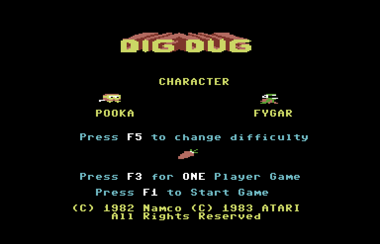 Dig Dug Commodore 64 Screenshot: Title screen.