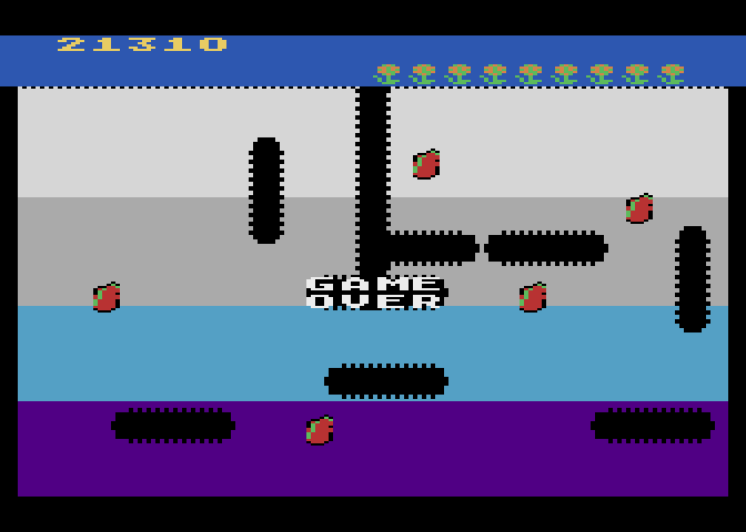 Dig Dug Atari 8-bit Screenshot: Game over.
