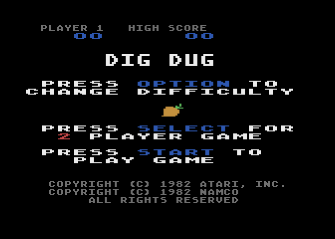 Dig Dug Atari 8-bit Screenshot: Title screen.