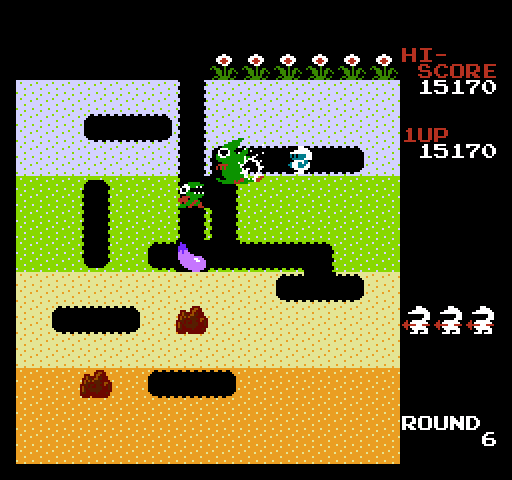 Dig Dug NES / Famicom Screenshot: It's tough when multiple opponents gang up on you!