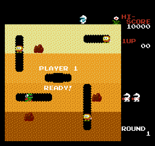 Dig Dug NES / Famicom Screenshot: Ready player one?