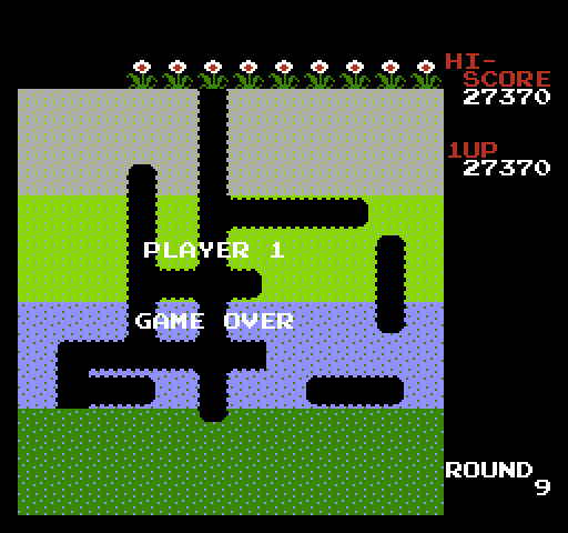 Dig Dug NES / Famicom Screenshot: Game over.