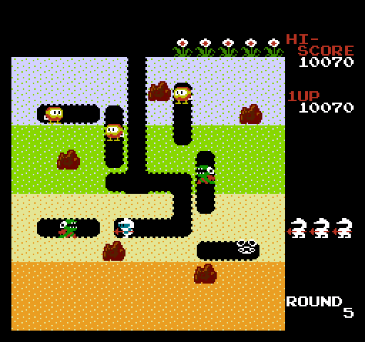 Dig Dug NES / Famicom Screenshot: Digging myself a tunnel...