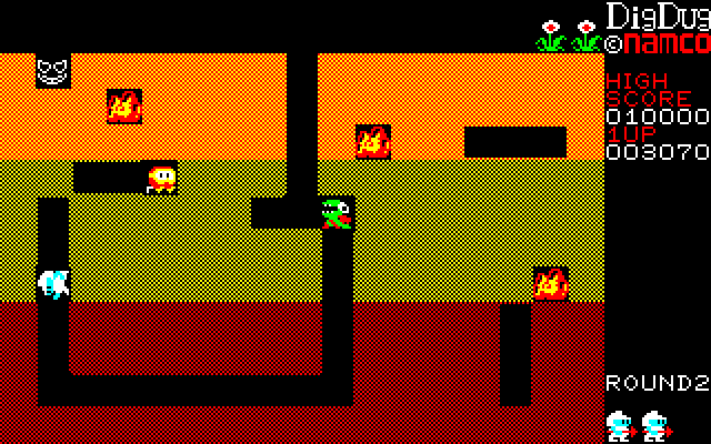 Dig Dug PC-8800 Series Screenshot: Digging a path...
