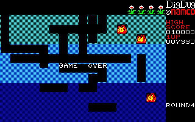 Dig Dug PC-8800 Series Screenshot: Game over.