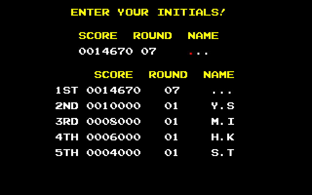 Dig Dug PC-8800 Series Screenshot: Enter your initials...