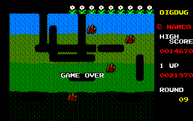 Dig Dug PC-8800 Series Screenshot: Game over.