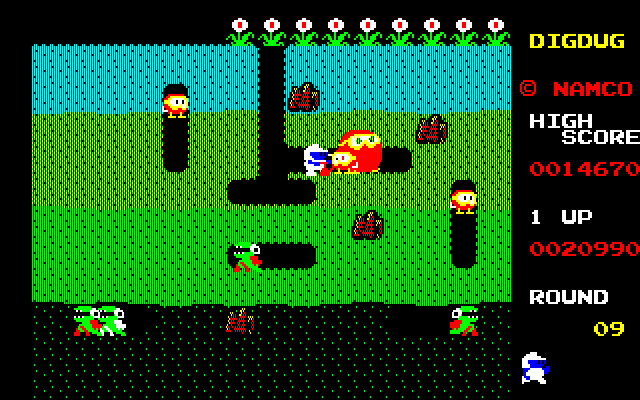 Dig Dug PC-8800 Series Screenshot: It can be tough when opponents gang up on you!