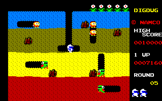 Dig Dug PC-8800 Series Screenshot: On to Round 5...