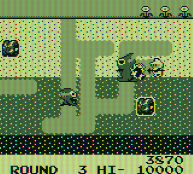 Dig Dug Game Boy Screenshot: One enemy destroyed...