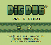 Dig Dug for Game Boy - Title screen; the letters in "Press Start" flash on and off individually.