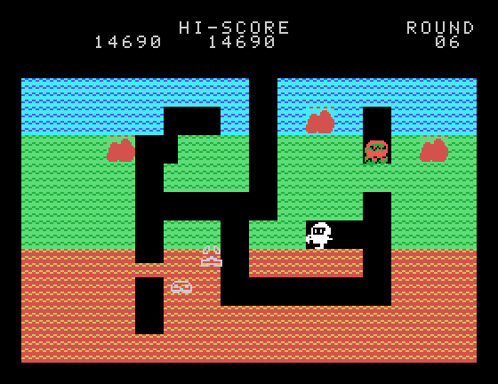 Dig Dug Sord M5 Screenshot: Watch out as opponents chase in ghost form!
