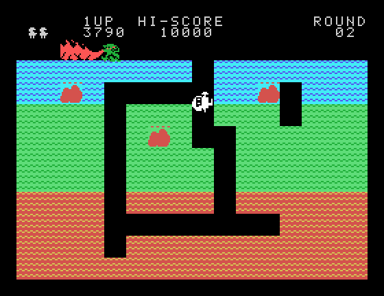 Dig Dug Sord M5 Screenshot: Only one creature left, and it's trying to escape!
